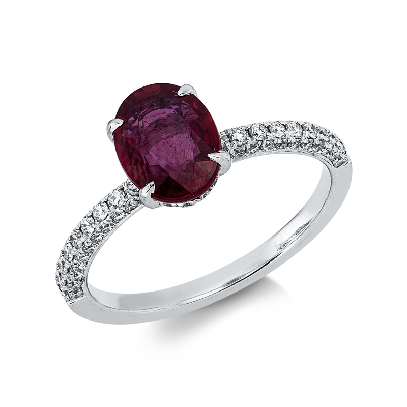 Ring mit Rubin  aus 750/-18 Karat Weißgold mit 82 Diamanten 0