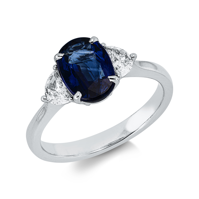 Ring mit Saphir  aus 750/-18 Karat Weißgold mit 2 Diamanten 0