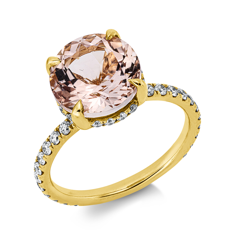 Ring mit Morganit  aus 750/-18 Karat Gelbgold mit 40 Diamanten 0