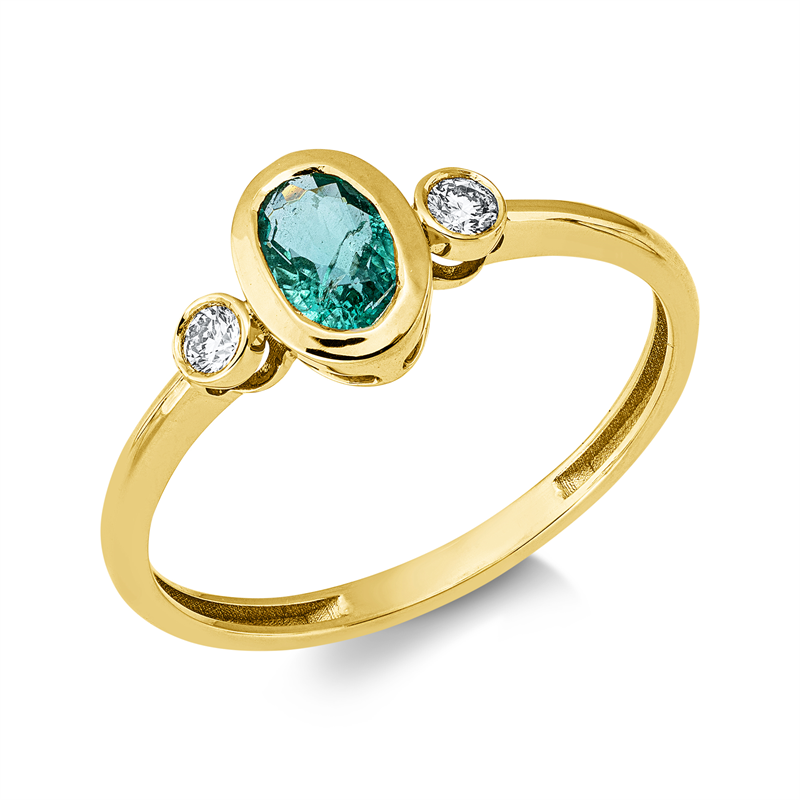 Ring mit Smaragd  aus 750/-18 Karat Gelbgold mit 2 Diamanten 0