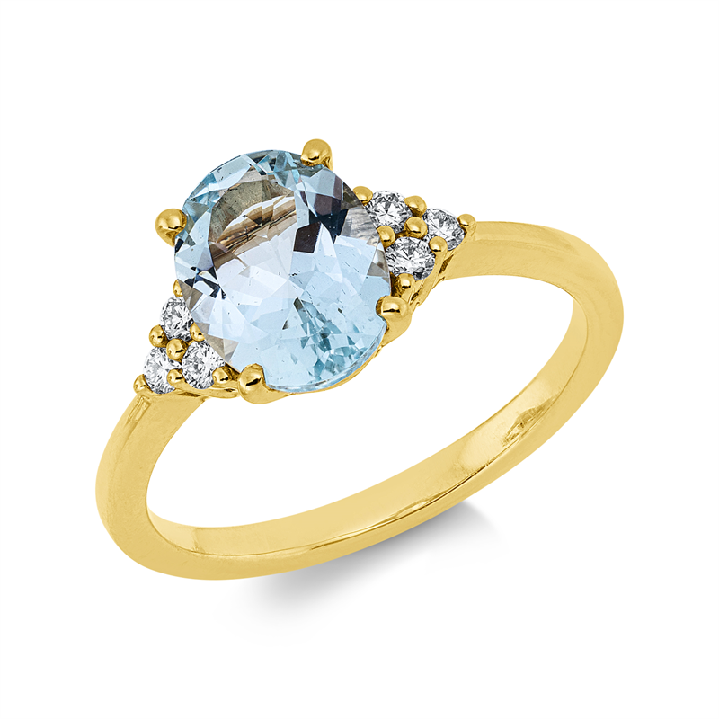 Ring mit Aquamarin  aus 750/-18 Karat Gelbgold mit 6 Diamanten 0