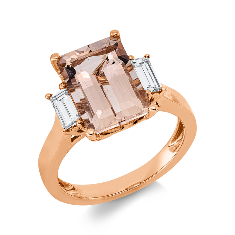 Ring mit Morganit  aus 750/-18 Karat Rotgold mit 2 Diamanten 0