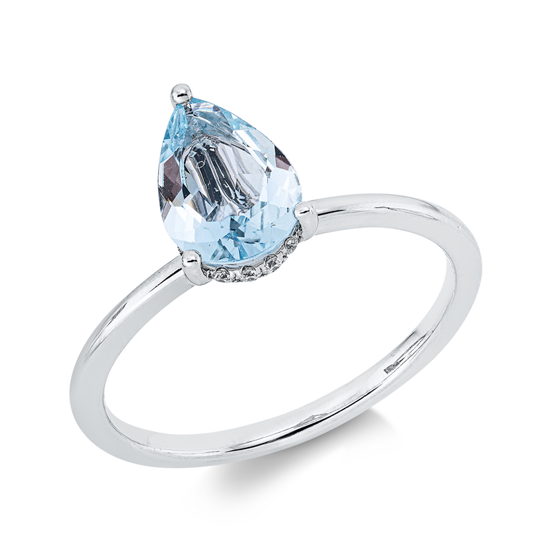 Ring mit Aquamarin  aus 750/-18 Karat Weißgold mit 16 Diamanten 0