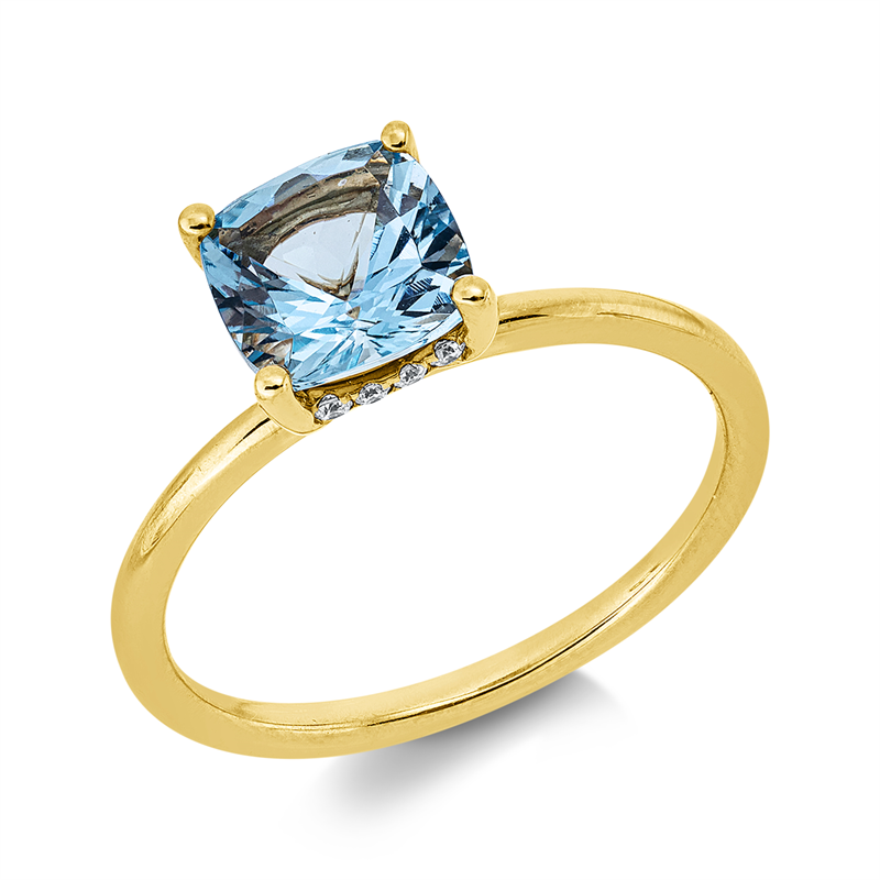 Ring mit Aquamarin  aus 750/-18 Karat Gelbgold mit 16 Diamanten 0