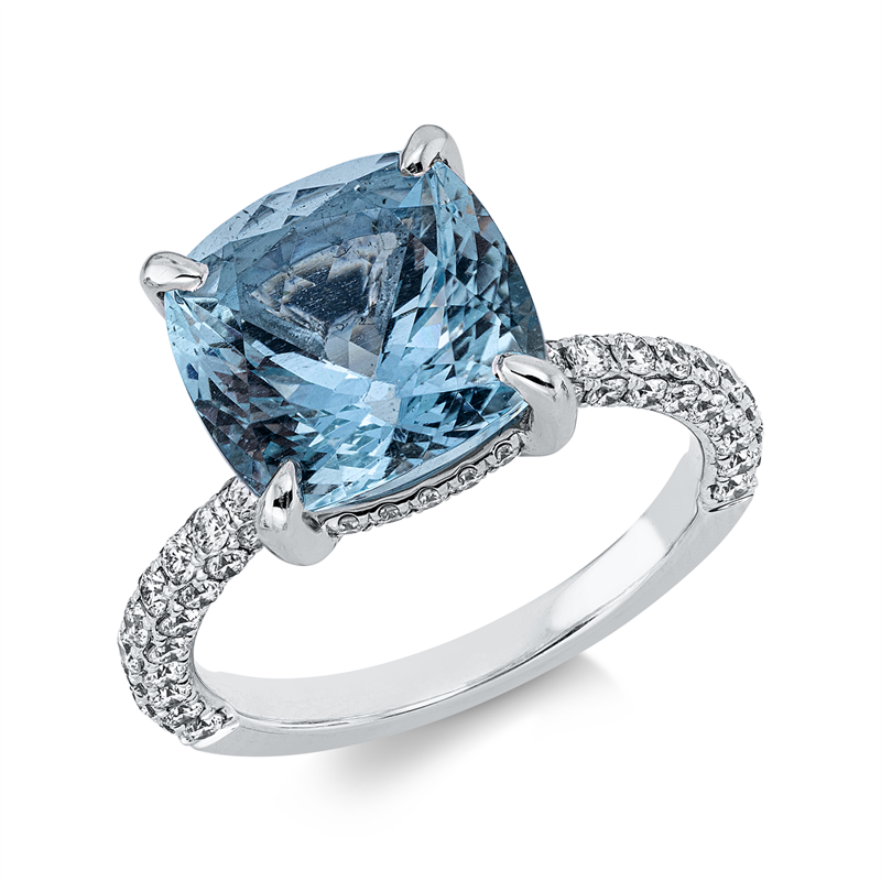 Ring mit Aquamarin  aus 750/-18 Karat Weißgold mit 90 Diamanten 0