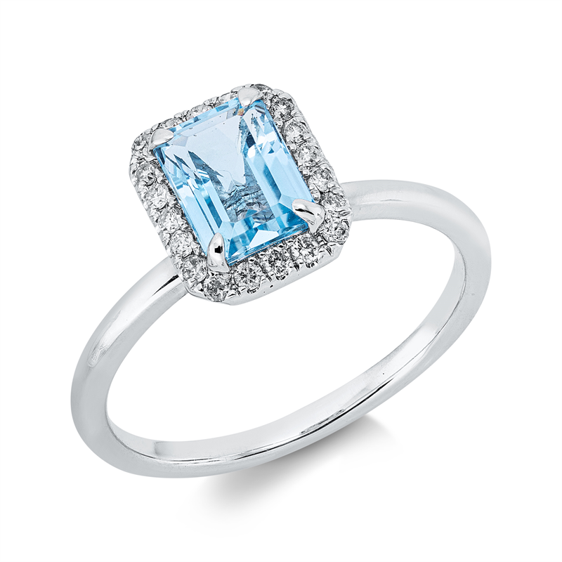 Ring mit Topas  aus 750/-18 Karat Weißgold mit 20 Diamanten 0