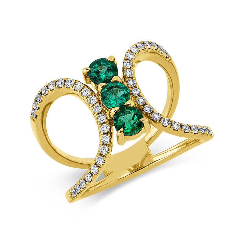 Ring mit Smaragd  aus 750/-18 Karat Gelbgold mit 42 Diamanten 0