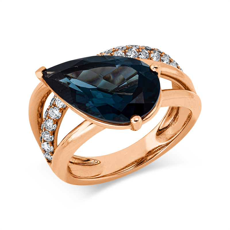 Ring mit Topas  aus 750/-18 Karat Rotgold mit 35 Diamanten 0