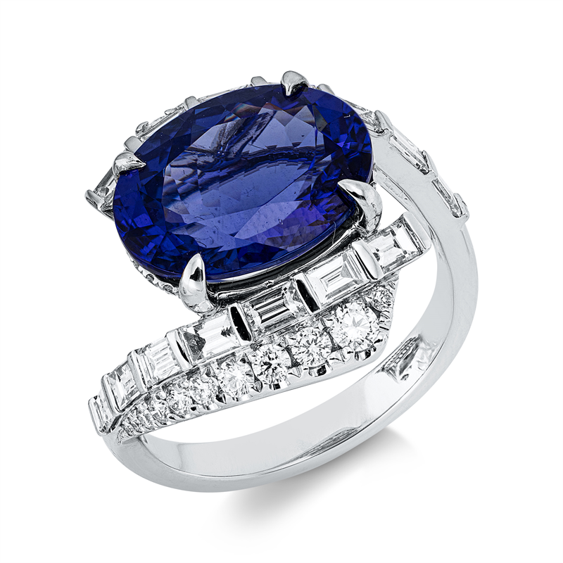 Ring mit Tansanit  aus 750/-18 Karat Weißgold mit 68 Diamanten 1