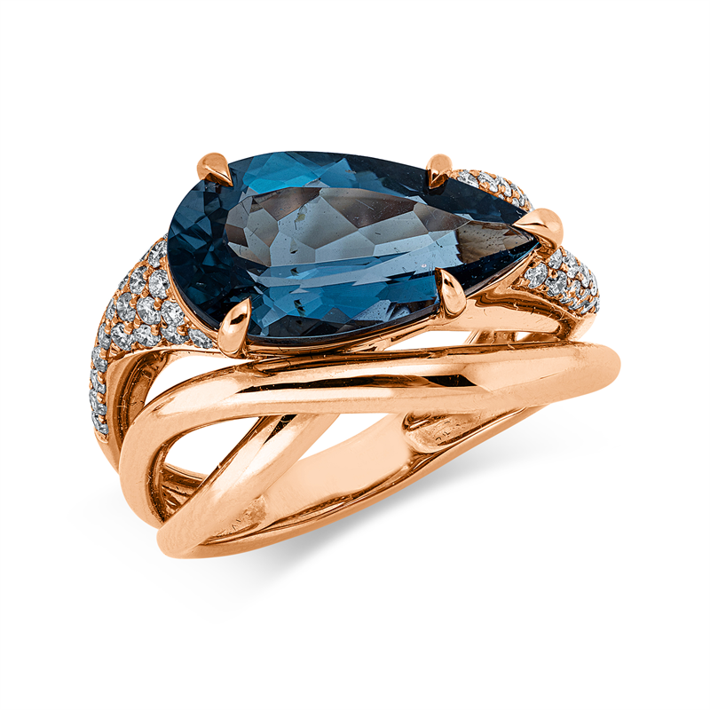Ring mit Topas  aus 750/-18 Karat Rotgold mit 55 Diamanten 0