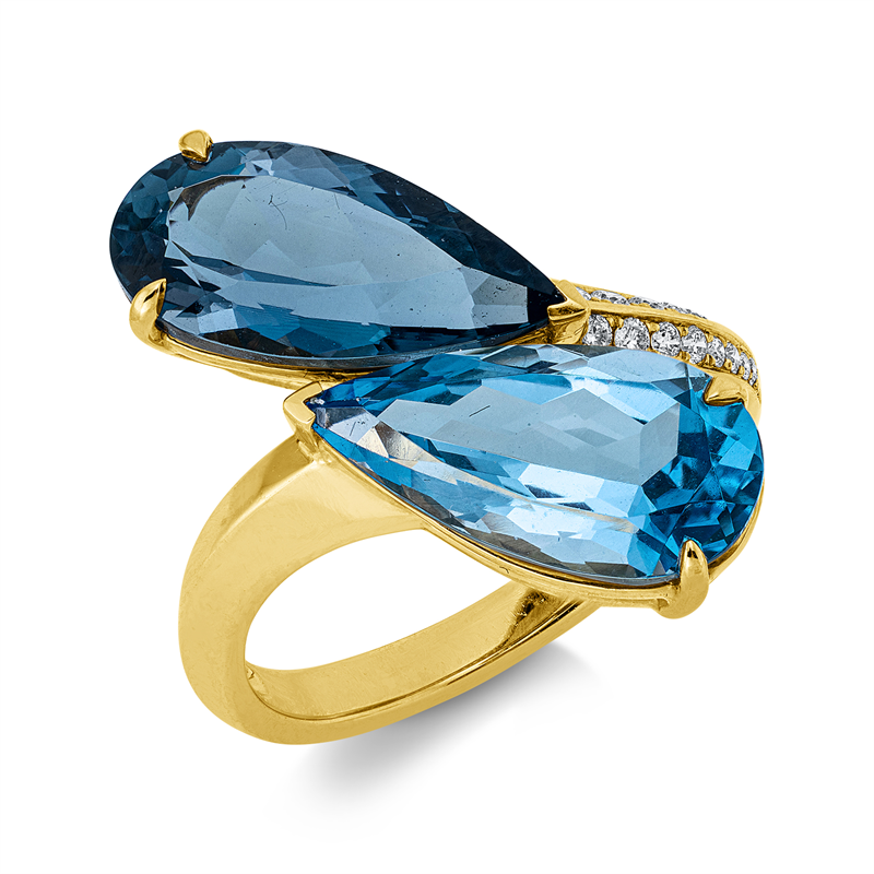 Ring mit Topas  aus 750/-18 Karat Gelbgold mit 19 Diamanten 0
