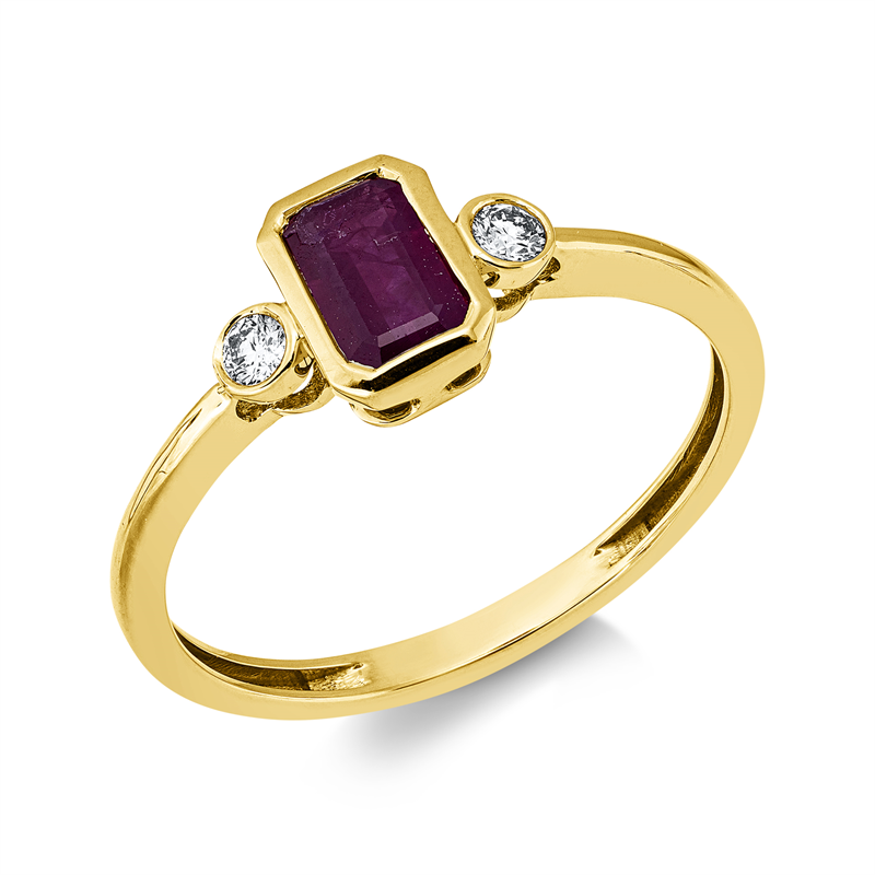 Ring mit Rubin  aus 750/-18 Karat Gelbgold mit 2 Diamanten 0