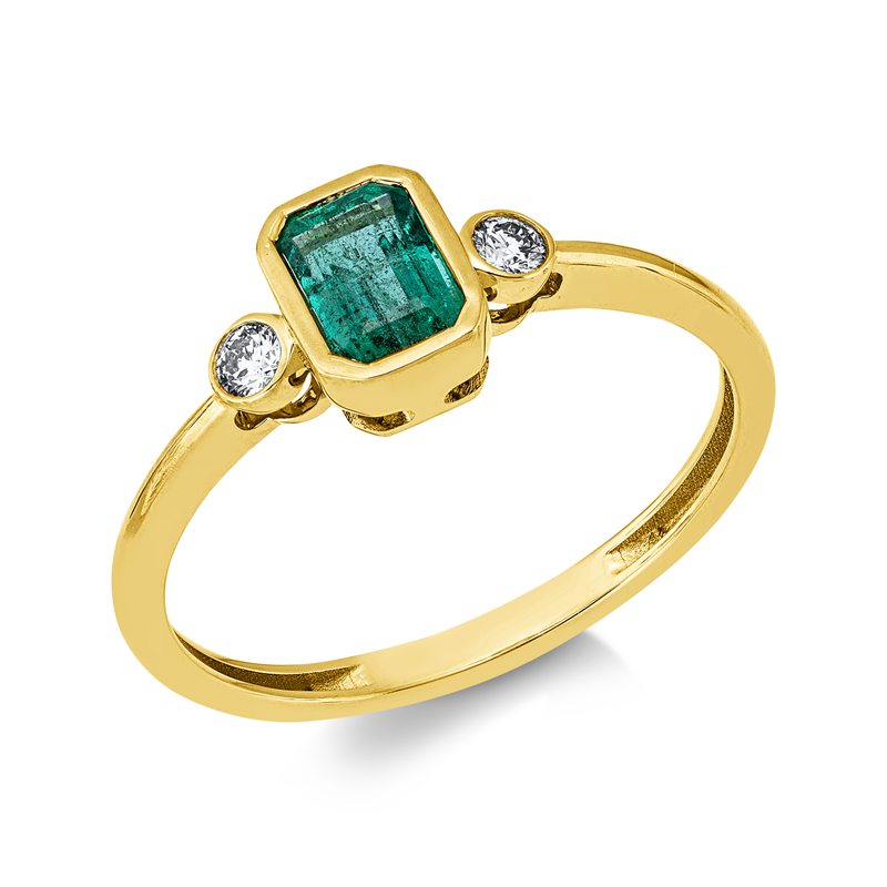 Ring mit Smaragd  aus 750/-18 Karat Gelbgold mit 2 Diamanten 0