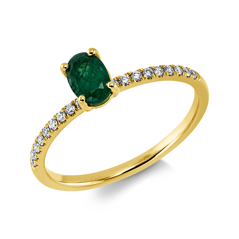 Ring mit Smaragd  aus 750/-18 Karat Gelbgold mit 18 Diamanten 0