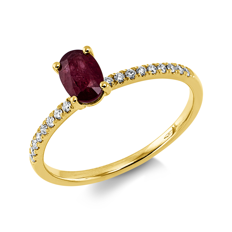 Ring mit Rubin  aus 750/-18 Karat Gelbgold mit 18 Diamanten 0
