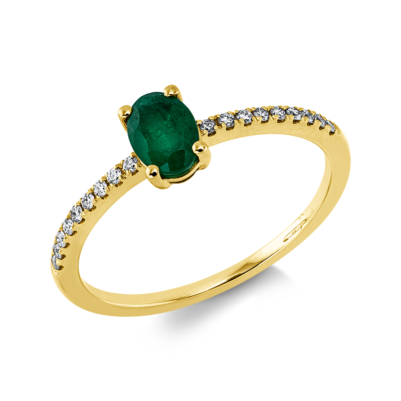 Ring mit Smaragd  aus 750/-18 Karat Gelbgold mit 18 Diamanten 0