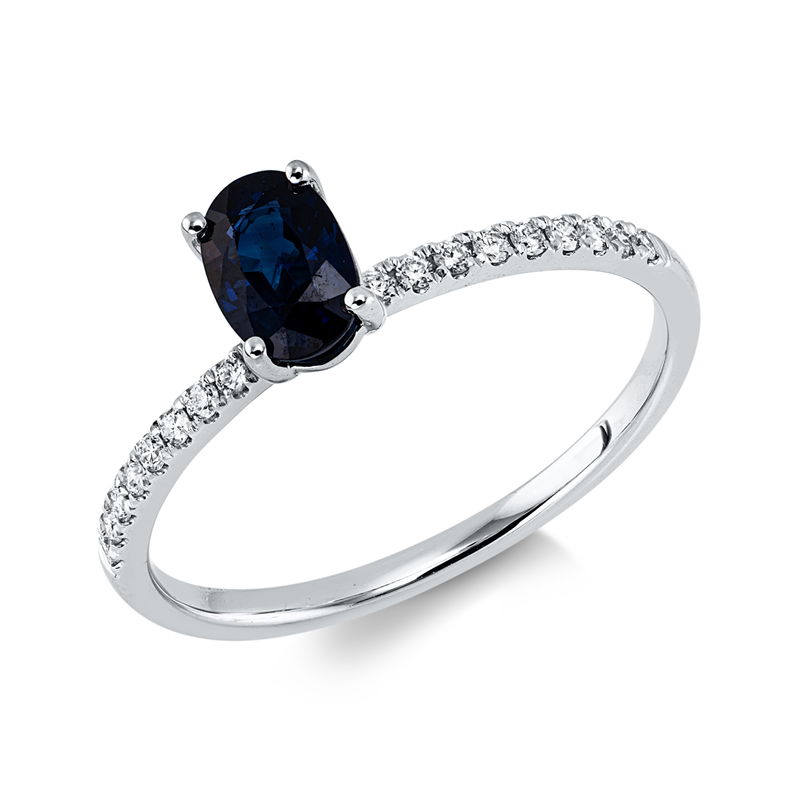 Ring mit Saphir  aus 750/-18 Karat Weißgold mit 18 Diamanten 0