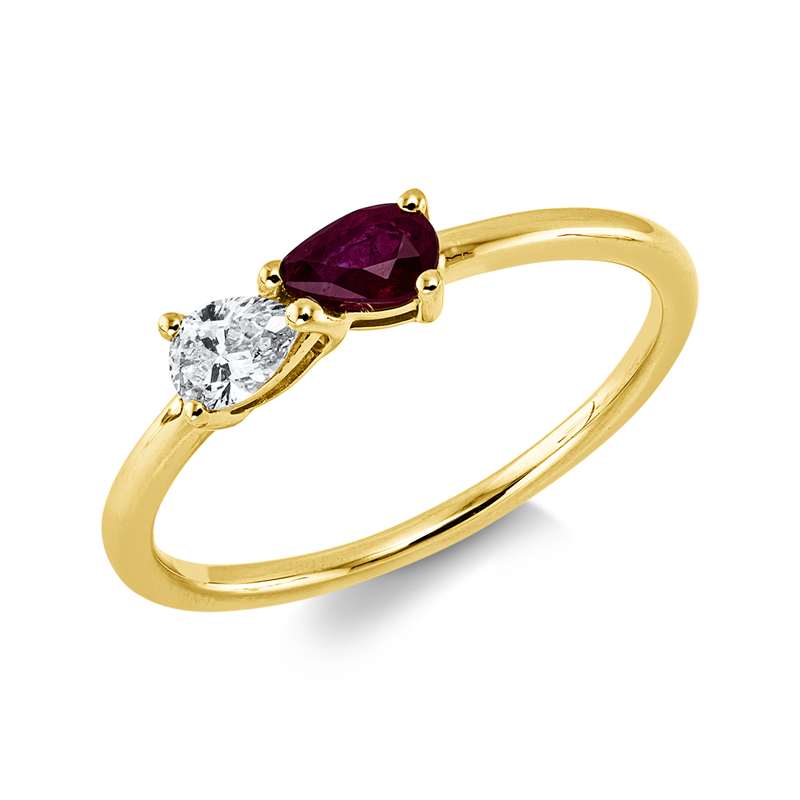 Ring mit Rubin  aus 750/-18 Karat Gelbgold mit 1 Diamant 0