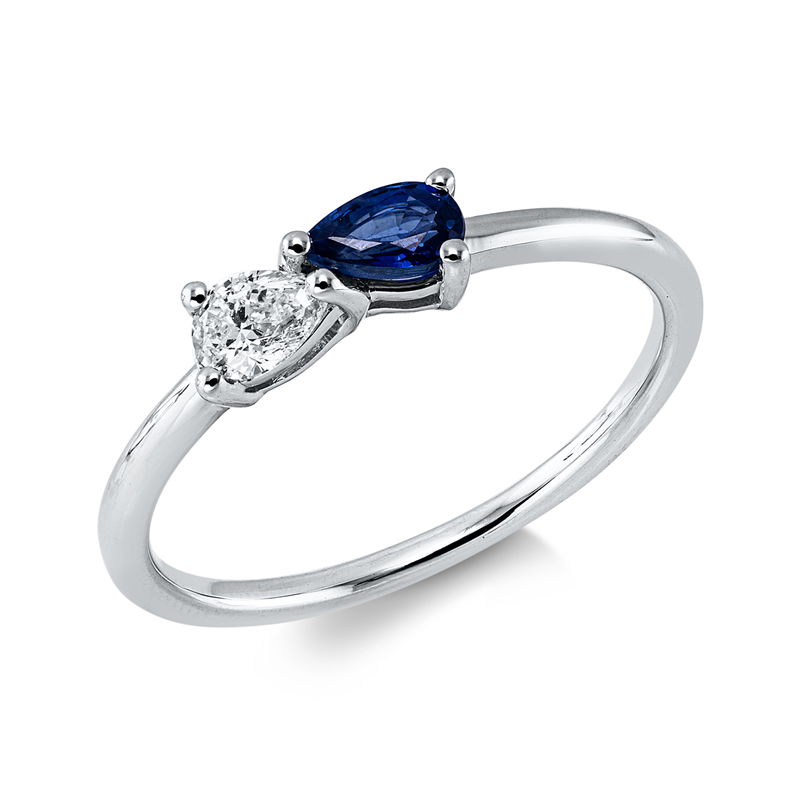 Ring mit Saphir  aus 750/-18 Karat Weißgold mit 1 Diamant 0