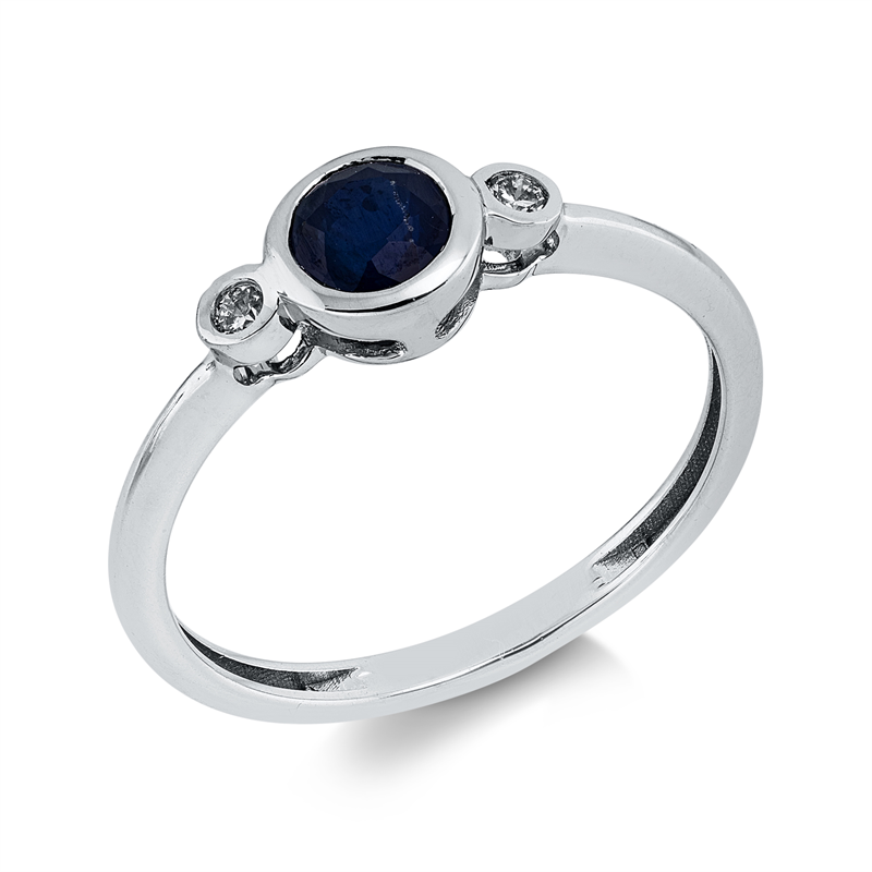 Ring mit Saphir  aus 750/-18 Karat Weißgold mit 2 Diamanten 0