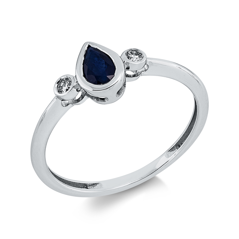 Ring mit Saphir  aus 750/-18 Karat Weißgold mit 2 Diamanten 0
