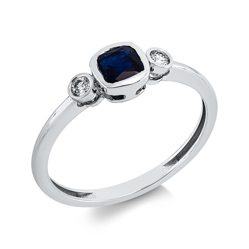 Ring mit Saphir  aus 750/-18 Karat Weißgold mit 2 Diamanten 0