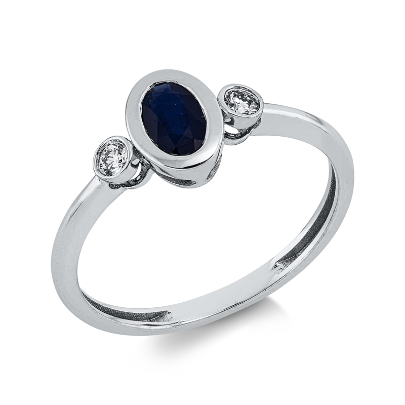 Ring mit Saphir  aus 750/-18 Karat Weißgold mit 2 Diamanten 0