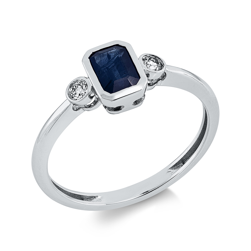 Ring mit Saphir  aus 750/-18 Karat Weißgold mit 2 Diamanten 0
