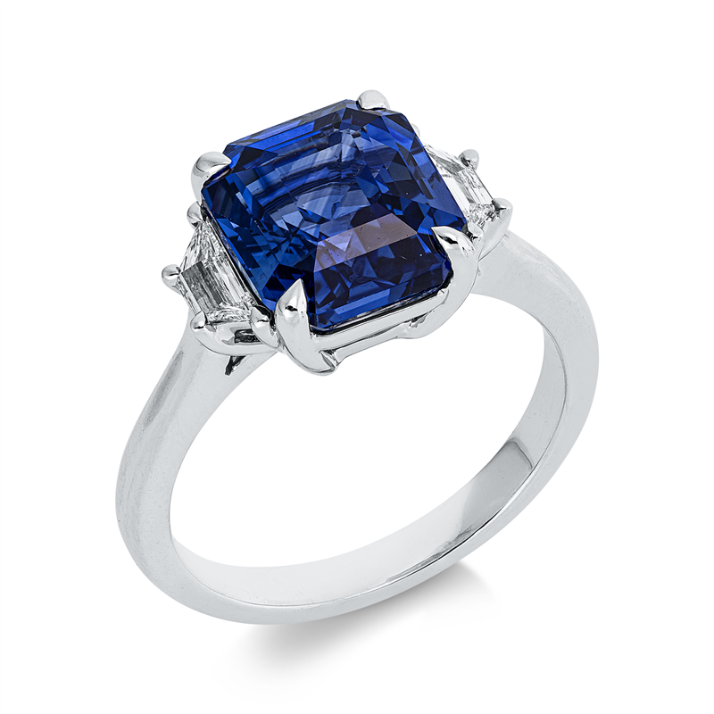 Ring mit Saphir  aus 950/-Platin Weißgold Platin 950 mit 2 Diamanten 0