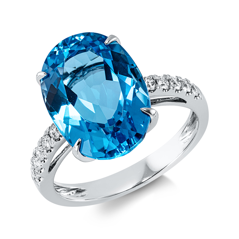 Ring mit Topas  aus 750/-18 Karat Weißgold mit 10 Diamanten 0
