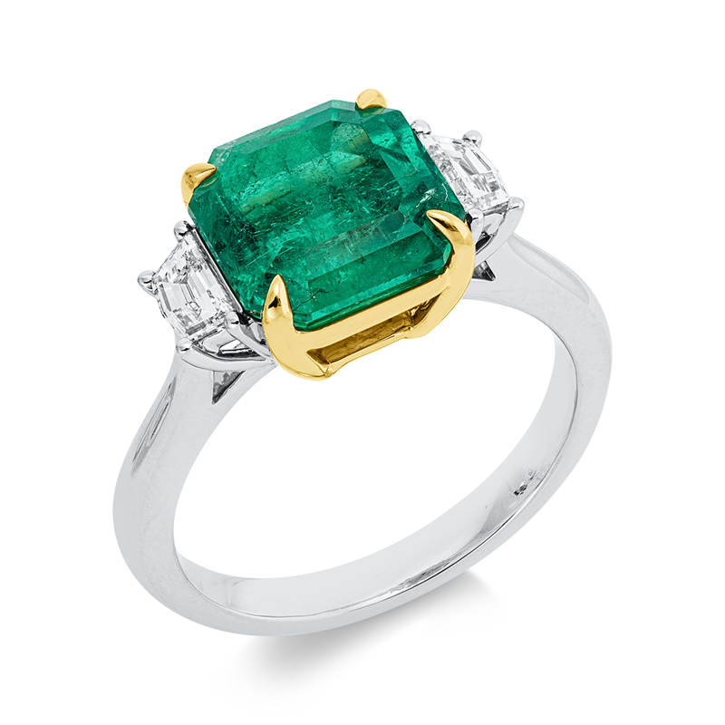 Ring mit Smaragd  aus 950/-Platin Gelbgold Platin 950 mit 2 Diamanten 0