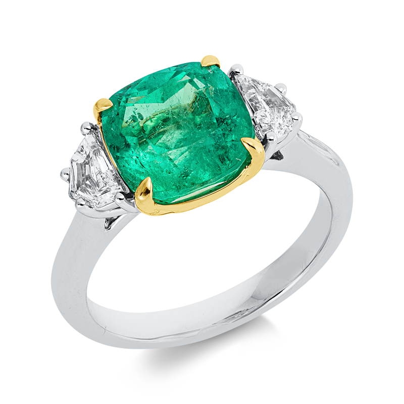 Ring mit Smaragd  aus 950/-Platin Gelbgold Platin 950 mit 2 Diamanten 0