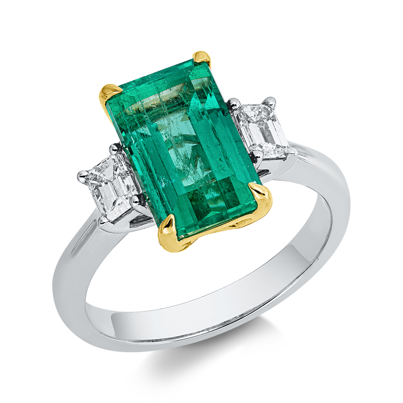 Ring mit Smaragd  aus 950/-Platin Gelbgold Platin 950 mit 2 Diamanten 0