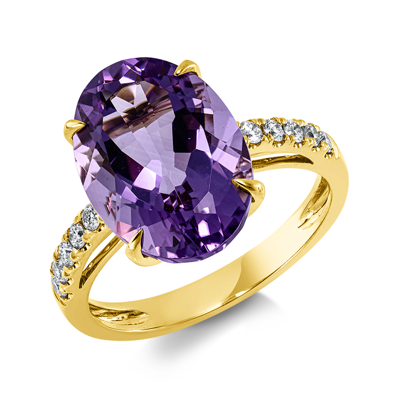 Ring mit Amethyst  aus 750/-18 Karat Gelbgold mit 10 Diamanten 0
