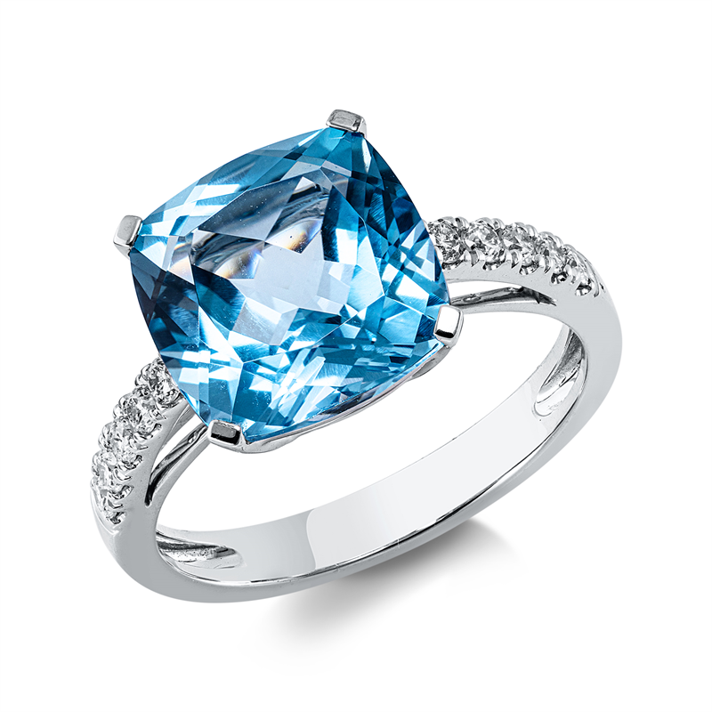 Ring mit Topas  aus 750/-18 Karat Weißgold mit 10 Diamanten 0