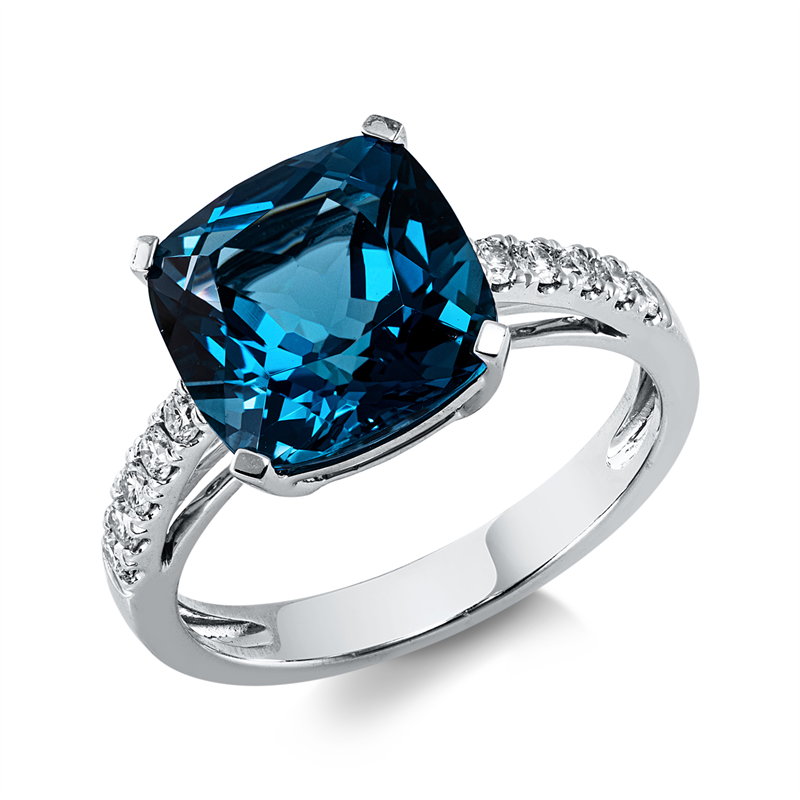 Ring mit Topas  aus 750/-18 Karat Weißgold mit 10 Diamanten 0
