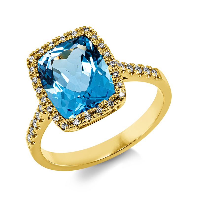 Ring mit Topas  aus 750/-18 Karat Gelbgold mit 36 Diamanten 0