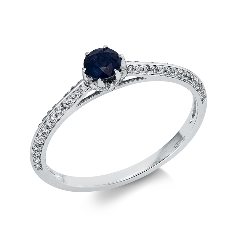Ring mit Saphir  aus 750/-18 Karat Weißgold mit 82 Diamanten 0