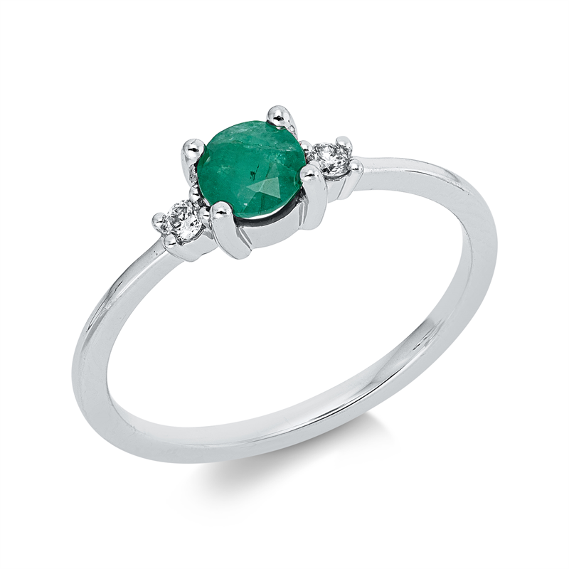Ring mit Smaragd  aus 750/-18 Karat Weißgold mit 2 Diamanten 0