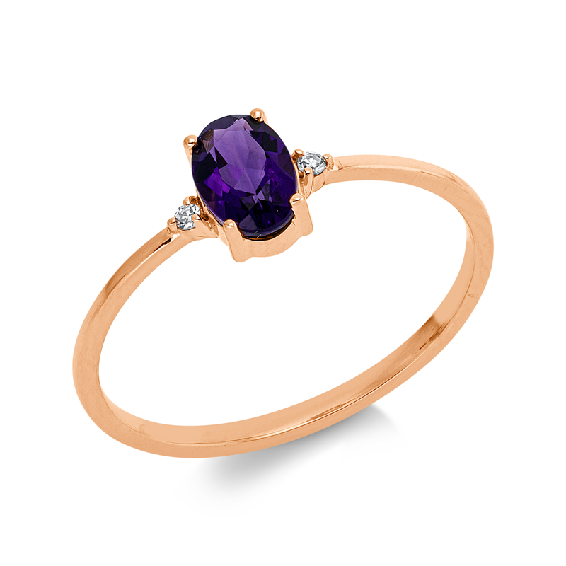 Ring mit Amethyst  aus 750/-18 Karat Rotgold mit 2 Diamanten 0