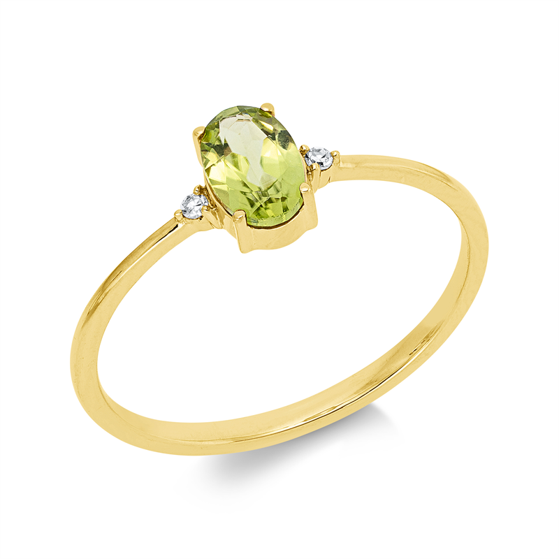 Ring mit Peridot  aus 750/-18 Karat Gelbgold mit 2 Diamanten 0