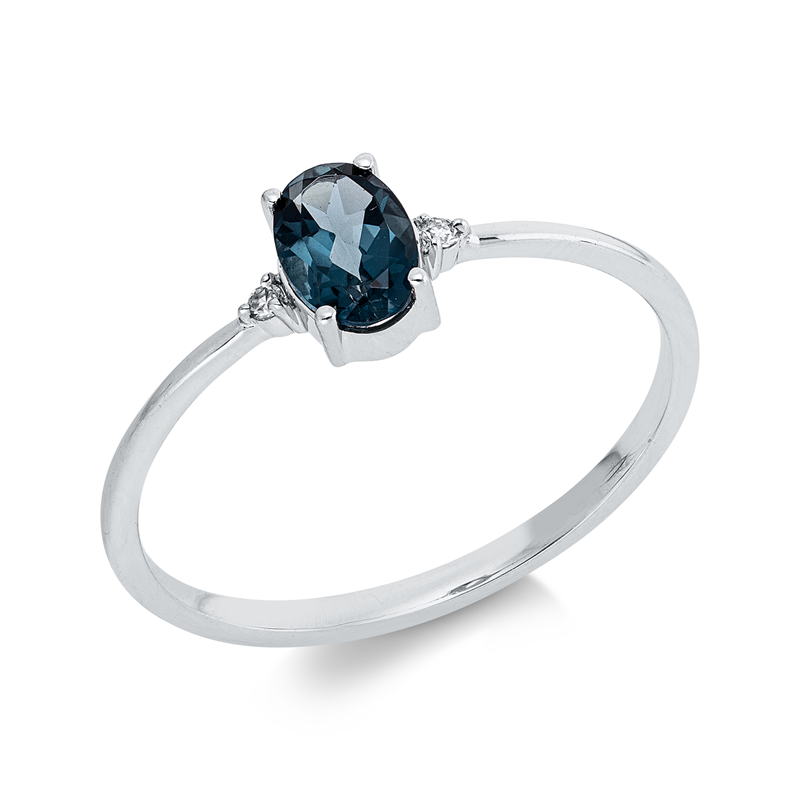 Ring mit Topas  aus 750/-18 Karat Weißgold mit 2 Diamanten 0