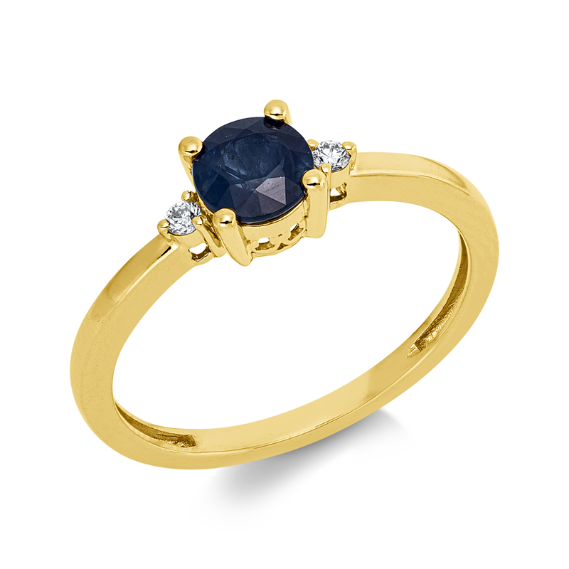 Ring mit Saphir  aus 750/-18 Karat Gelbgold mit 2 Diamanten 0