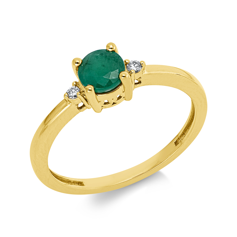 Ring mit Smaragd  aus 750/-18 Karat Gelbgold mit 2 Diamanten 0