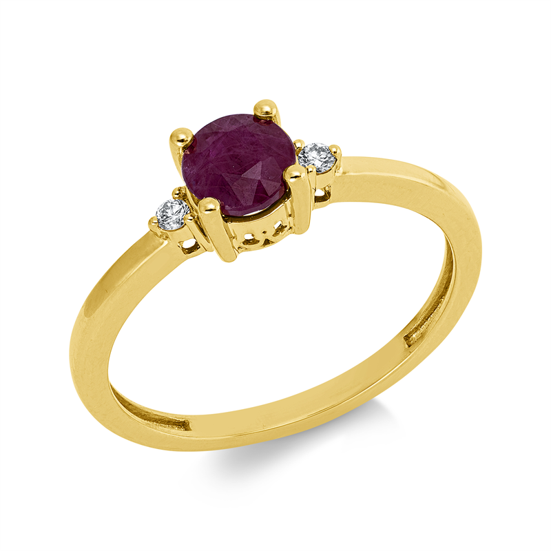 Ring mit Rubin  aus 750/-18 Karat Gelbgold mit 2 Diamanten 0