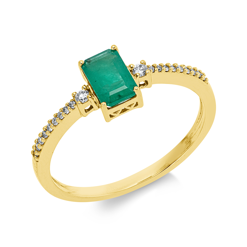 Ring mit Smaragd  aus 750/-18 Karat Gelbgold mit 20 Diamanten 0