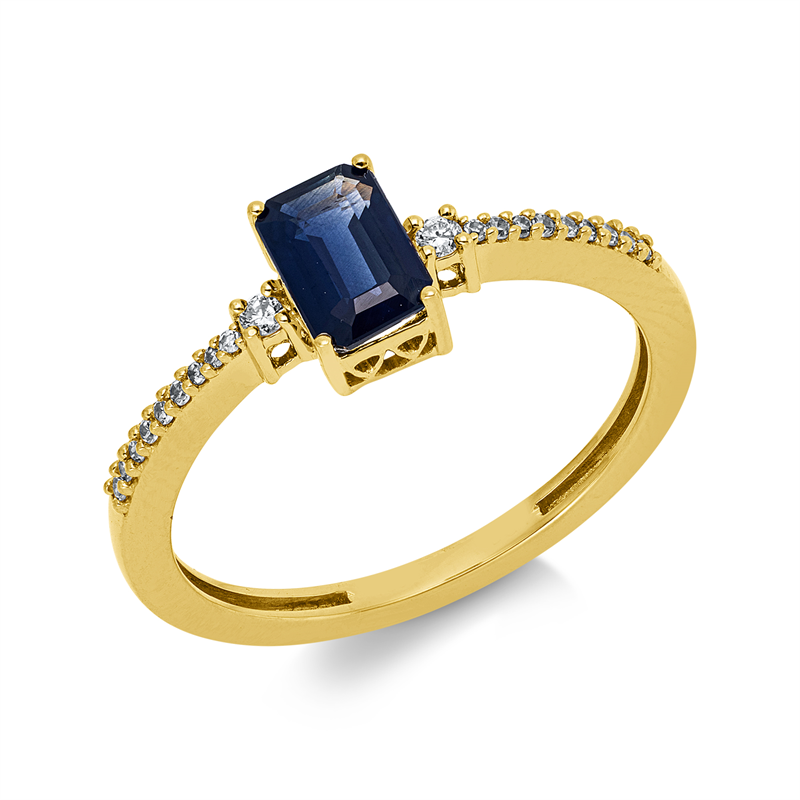 Ring mit Saphir  aus 750/-18 Karat Gelbgold mit 20 Diamanten 0
