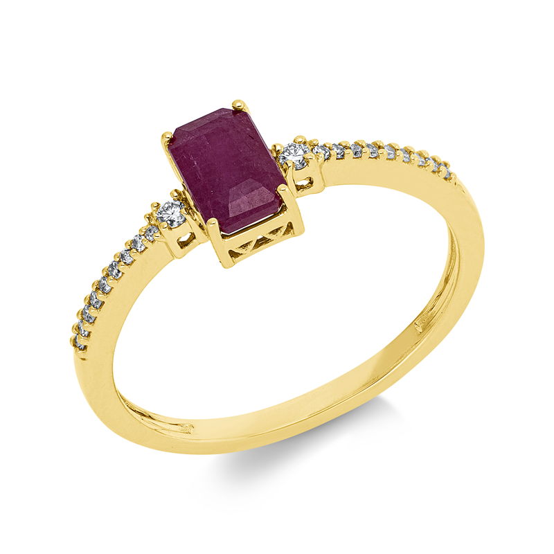 Ring mit Rubin  aus 750/-18 Karat Gelbgold mit 20 Diamanten 0