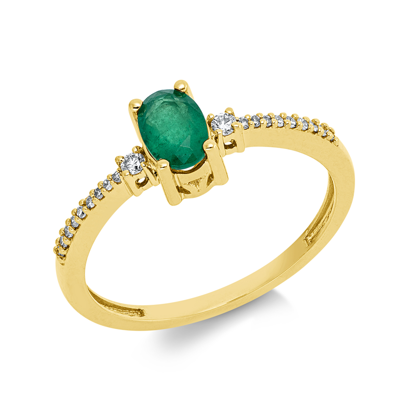 Ring mit Smaragd  aus 750/-18 Karat Gelbgold mit 20 Diamanten 0