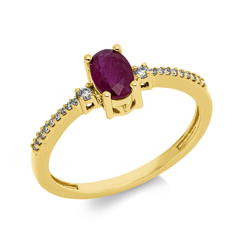 Ring mit Rubin  aus 750/-18 Karat Gelbgold mit 20 Diamanten 0